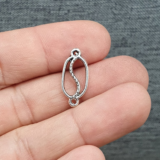 4 Verbinder, Oval mit Welle, 19mm, antik silberfarbig, Schmuck Basteln