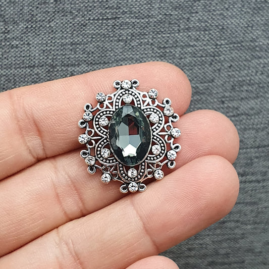 Zierelement mit Strass und grauem Schmuckstein, 27 x 23mm