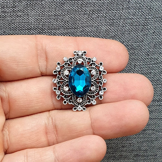 Zierelement mit Strass und Schmuckstein Petrol, 27 x 23mm