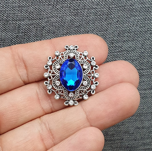 Zierelement mit Strass und Schmuckstein Königsblau, 27 x 23mm