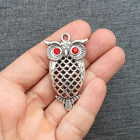 Anhänger für Kette, Eule mit Straß, 48mm, antik silberfarbig, Schmuck DIY