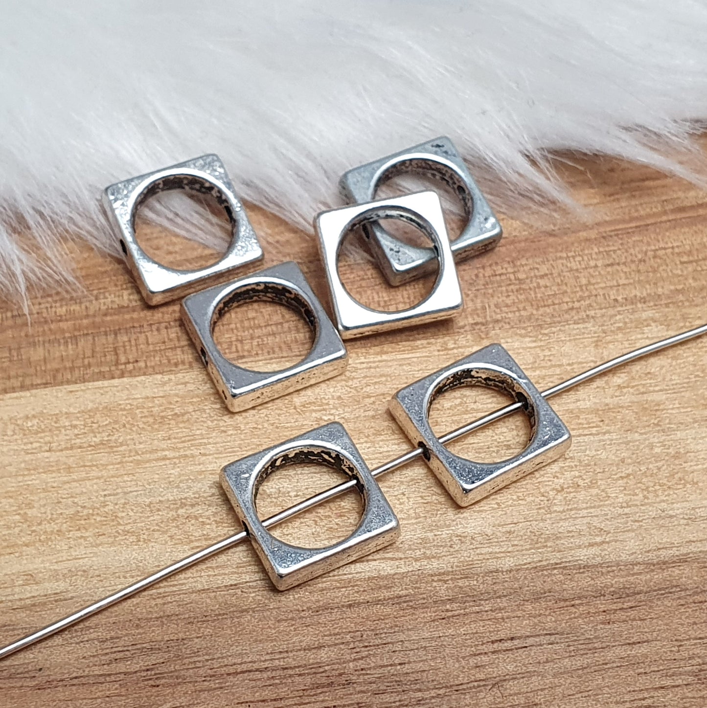 6 Metallperlen Rahmen, eckig, 11mm, antik silberfarbig, Schmuck Basteln