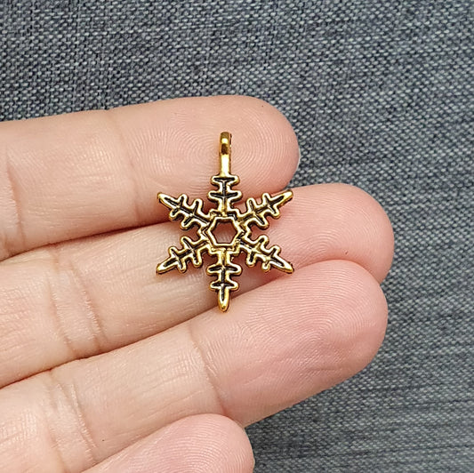 2 Anhänger Schneeflocke, 24mm, antik goldfarbig, Schmuck Basteln