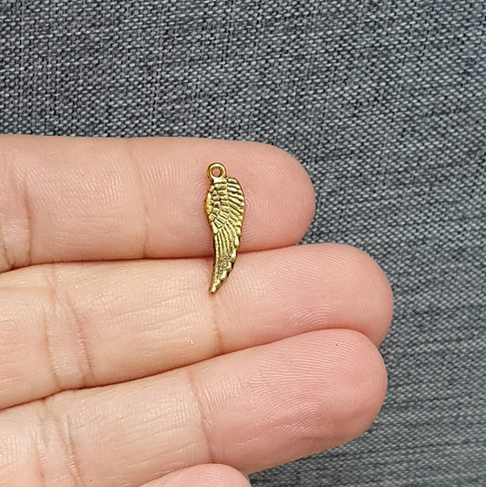 8 Anhänger, Charms, Flügel, Engel, 17mm, antik goldfarbig, Schmuck Basteln