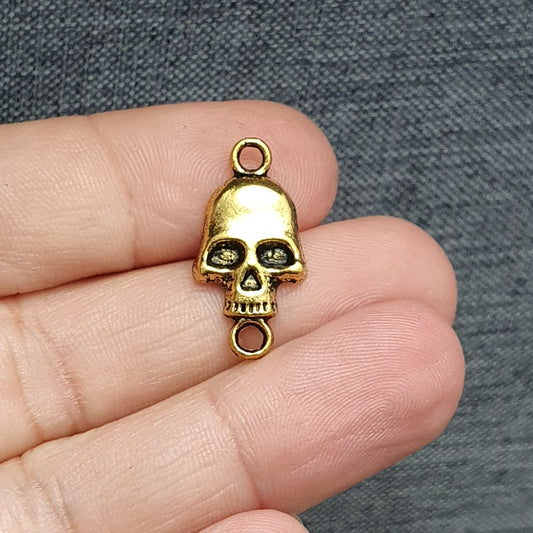 4 Verbinder, Totenkopf, 22mm, antik goldfarbig, Ohrschmuck, Schmuck Basteln