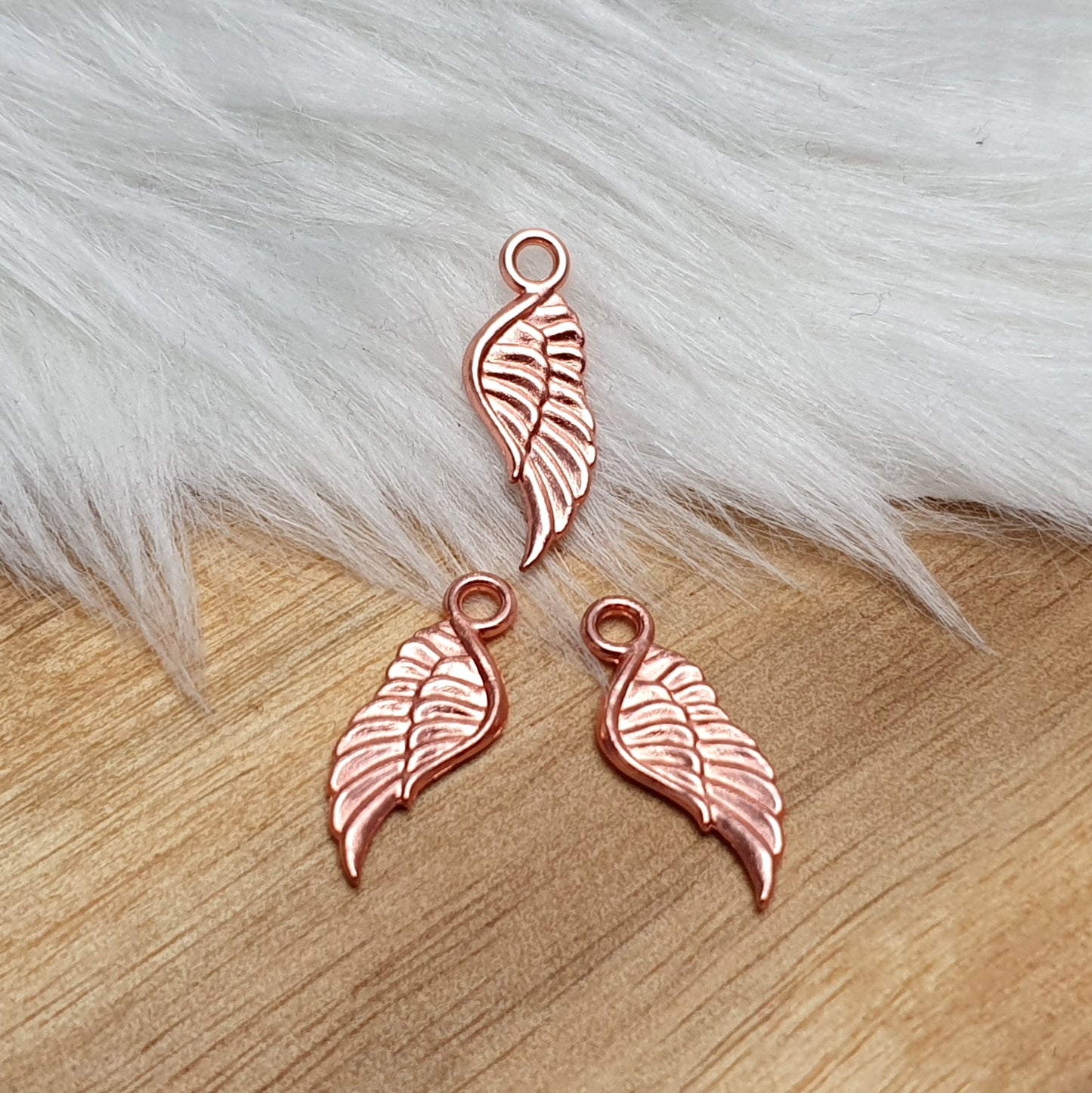 5 Anhänger, Charms, Flügel, 21mm, roségoldfarbig, Schmuck Basteln