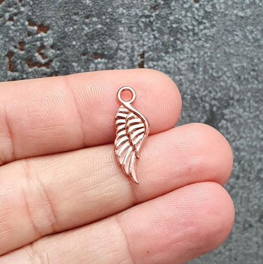 5 Anhänger, Charms, Flügel, 21mm, roségoldfarbig, Schmuck Basteln