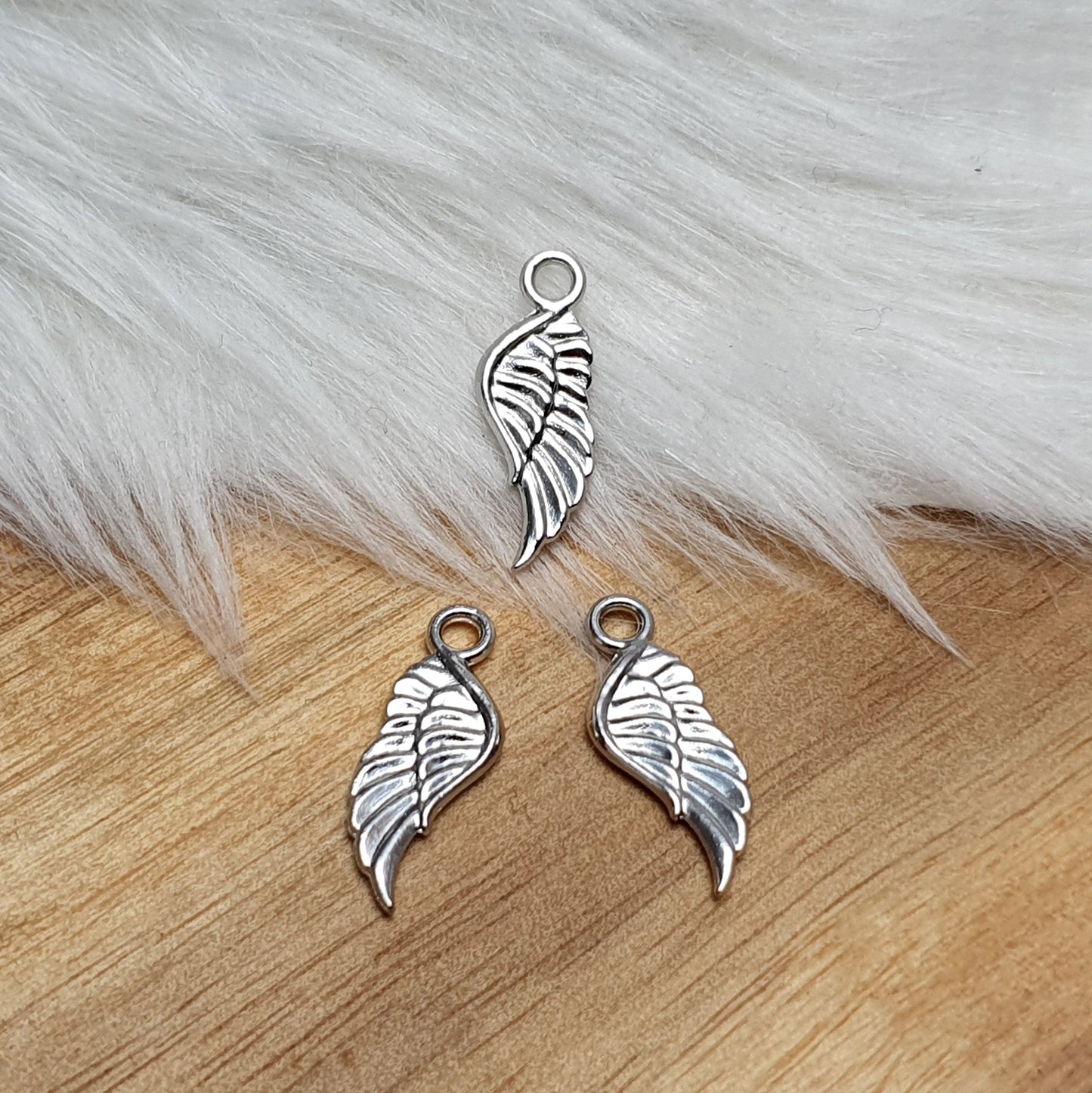 5 Anhänger, Charms, Flügel, 21mm, silberfarbig, Schmuck Basteln