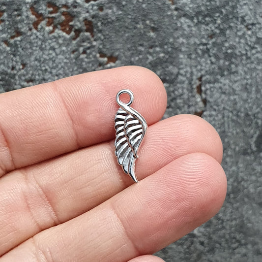 5 Anhänger, Charms, Flügel, 21mm, silberfarbig, Schmuck Basteln