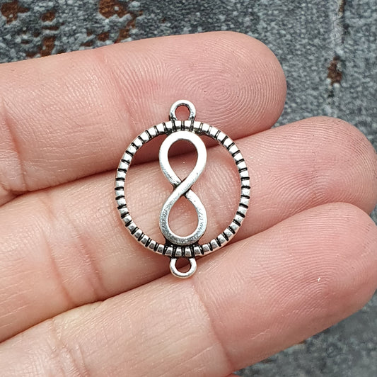 2 Verbinder Infinity, 23mm, antik silberfarbig, Schmuck Basteln