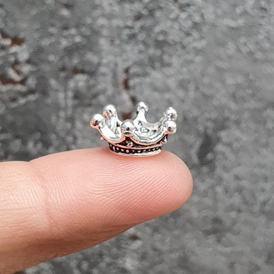 4x Krone Großlochperle, Krönchen, 14mm, antik silberfarbig