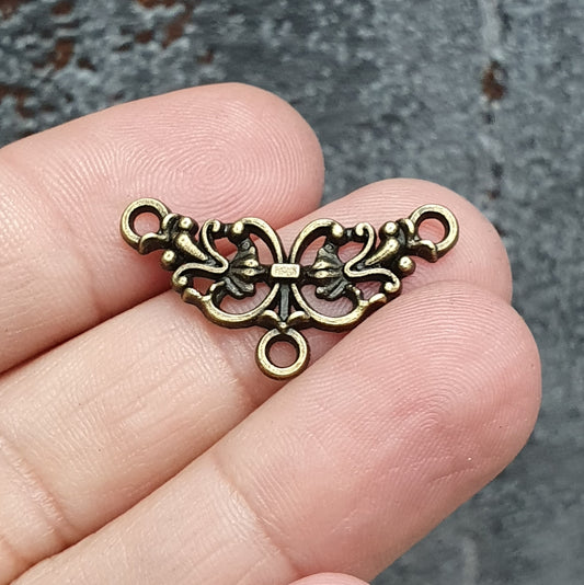 2 Verbinder Gotik, 26mm, antik bronzefarbig, Schmuck Basteln