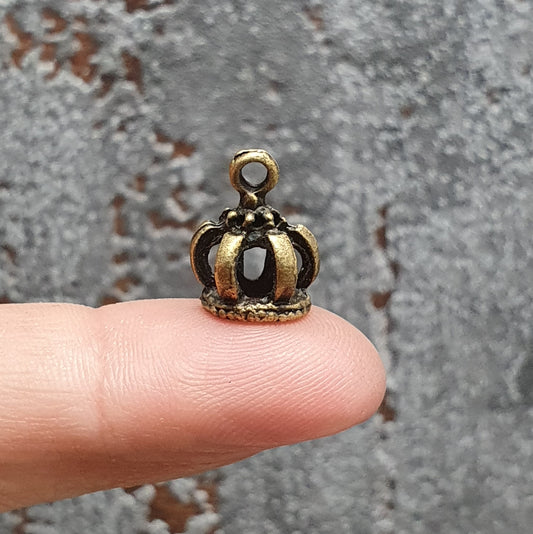4 Anhänger, Krone, Krönchen, 14mm, 3D, antik bronzefarbig, Schmuck Basteln