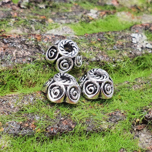 4 Perlenkappen, ø 10mm, antik silberfarbig