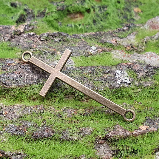 Verbinder für Armschmuck ~ Kreuz ~ 50mm, antik bronzefarbig