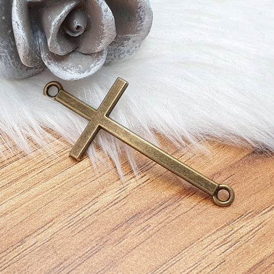 Verbinder für Armschmuck ~ Kreuz ~ 50mm, antik bronzefarbig