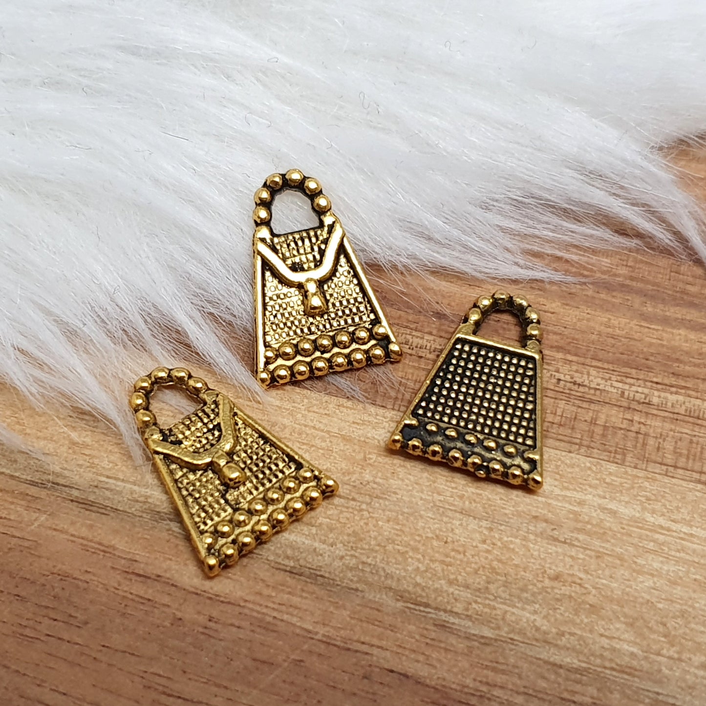 3 Charms, Anhänger Fashion Tasche, 16mm, antik goldfarbig