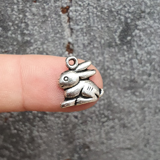 3 Charms, Anhänger Häschen, 14mm, antik silberfarbig