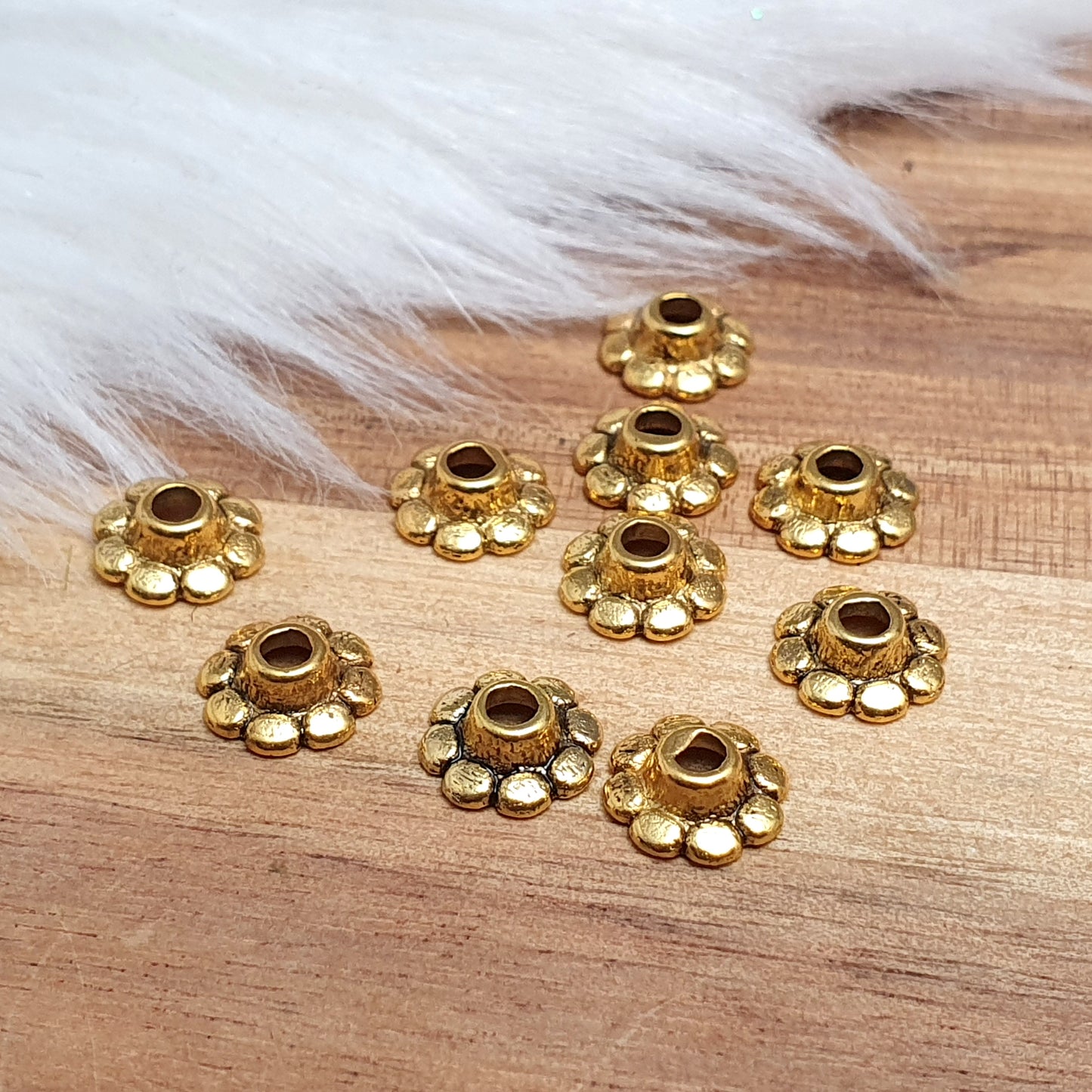 Zierkappen Perlenkappen - antik goldfarbig nf - 8mm
