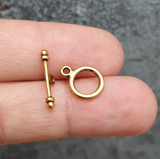 3x Knebelverschluss, antik goldfarbig, XS