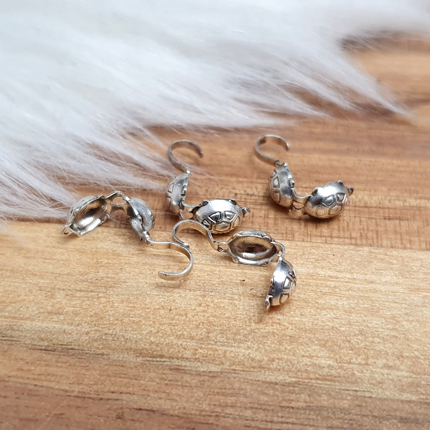 4 Designer (Quetsch) Kalotten Schildkröte, 5mm, antik silberfarbig