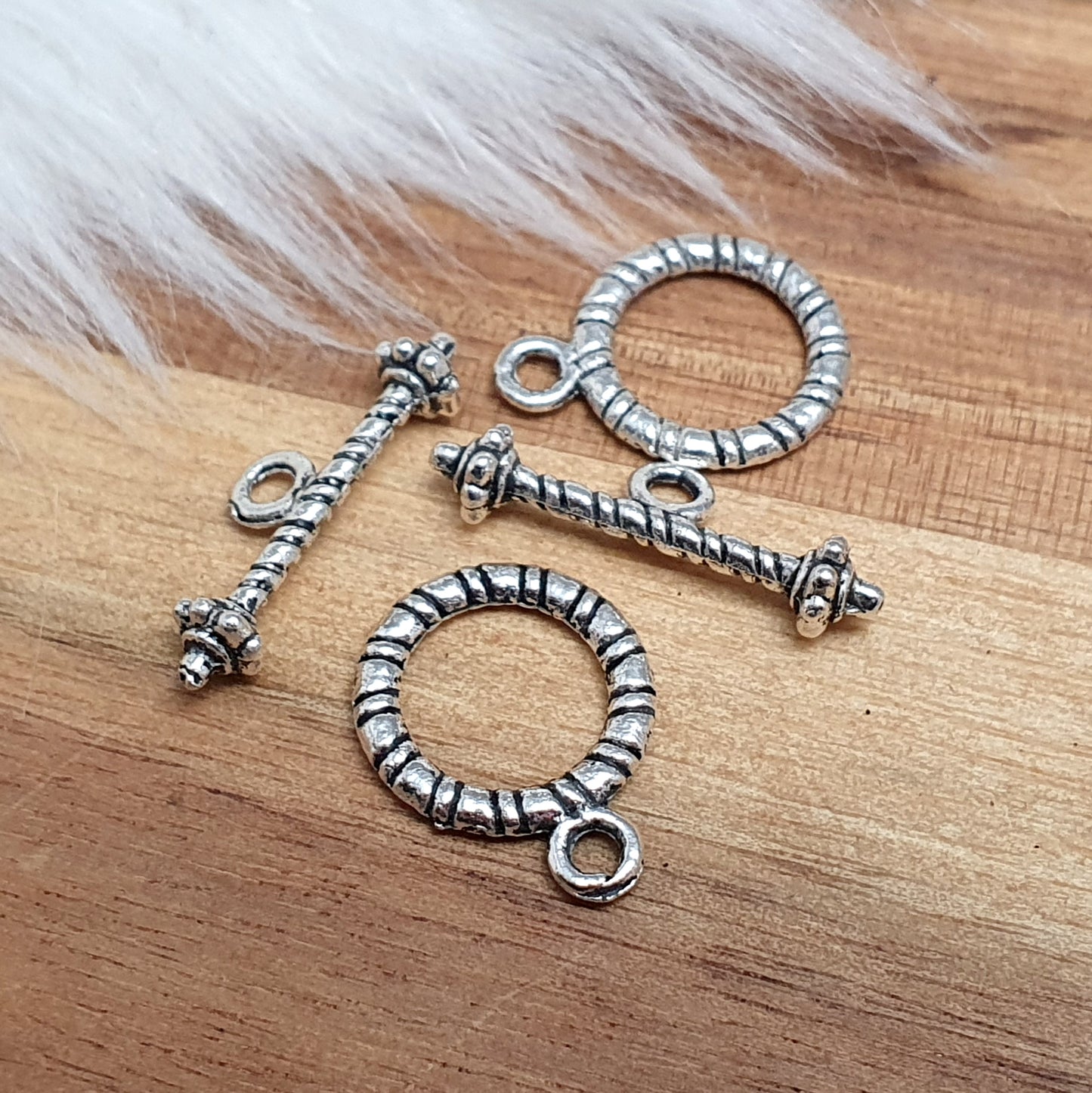 2 Knebelverschlüsse Circle, antik silberfarbig, Schmuck Basteln