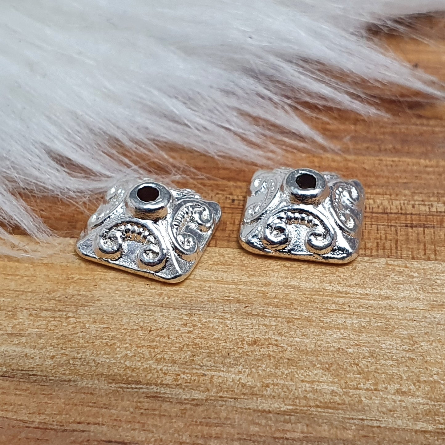 6 quadratische Zierkappen, 10mm, .925 Sterling versilbert