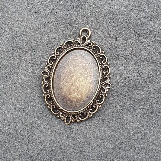 1x Anhänger für Cabochons, Oval 25x18mm, antik bronzefarbig