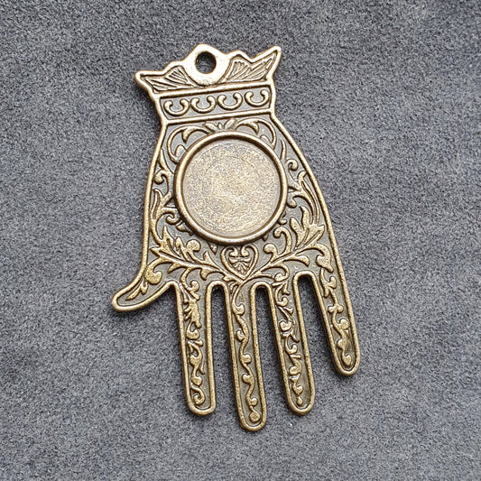 Großer Anhänger Hamsa Hand, für Cabochons, Rund 15mm, antik bronzefarbig