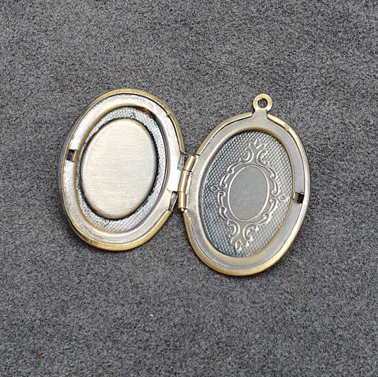 Anhänger Medaillon zum aufklappen für Cabochons, Oval 13x18mm, antik bronzefarbig