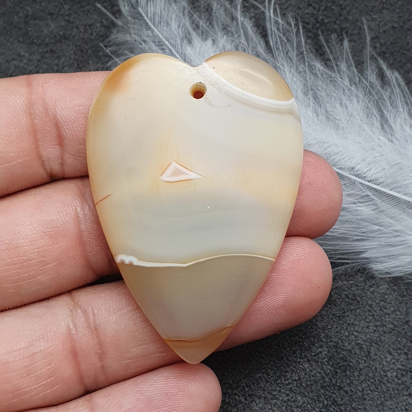 Perle / Anhänger aus Achat, Herz, Beige, 50x35mm