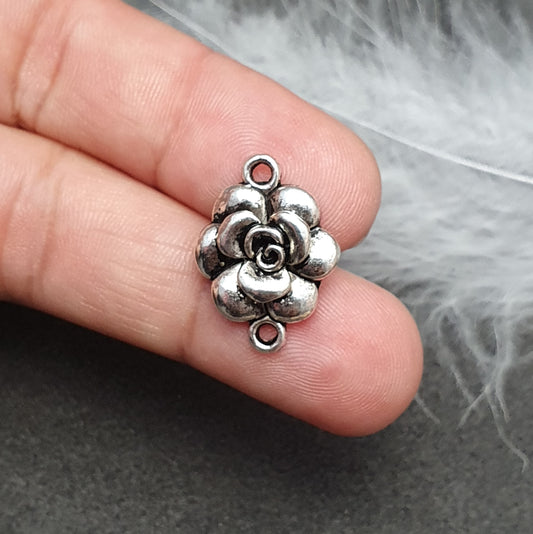 4 Verbinder Rose20mm, antik silberfarbig, Schmuck basteln