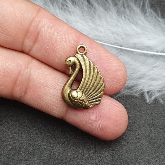 2 Anhänger, Charms, Schwan, 24mm, antik bronzefarbarbig, Schmuck Basteln