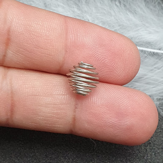 6 Drahtperlen, Spirale, Perlenkäfig, 8x9mm, silberfarbig