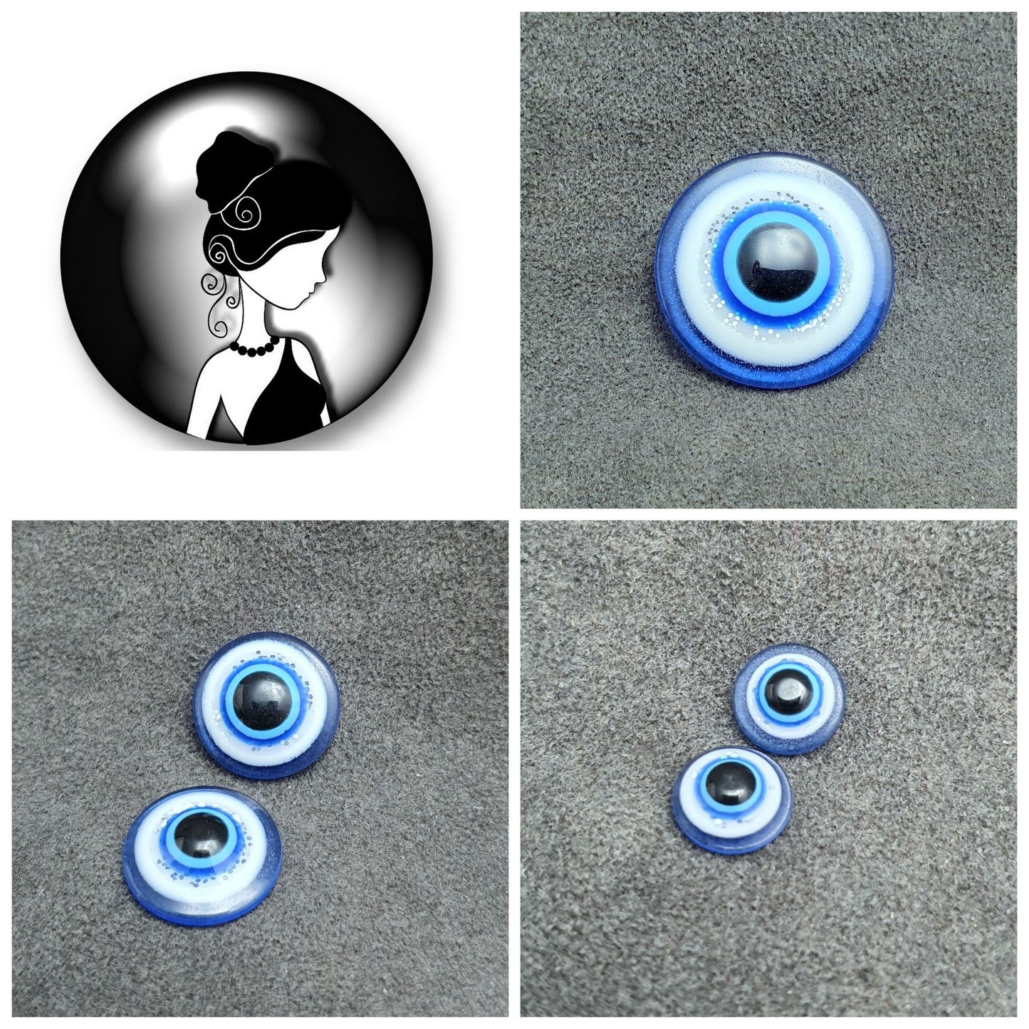 Cabochons, Nazar Boncuğu, Evil Eye, 9/14/25mm, Resin, Blau