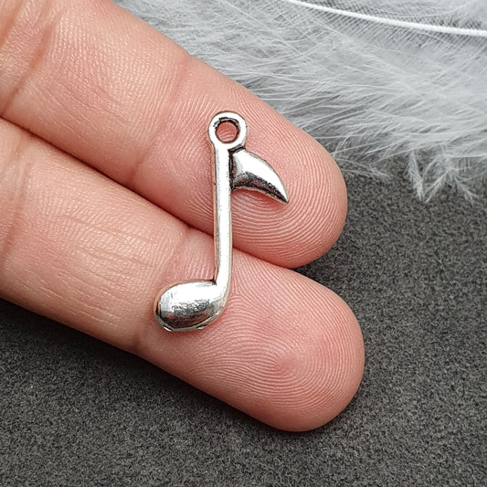 3 Anhänger, Charms, Musiknote, 23mm, antik silberfarbig