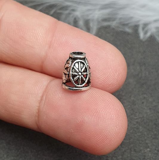 6 Zierkappen, 8x9mm, antik silberfarbig