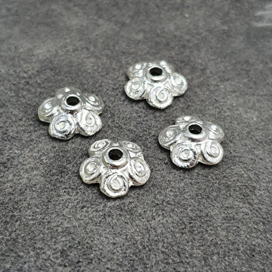 10 Perlenkappen Blume, 10mm, .925 Versilbert