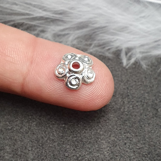 10 Perlenkappen Blume, 10mm, .925 Versilbert