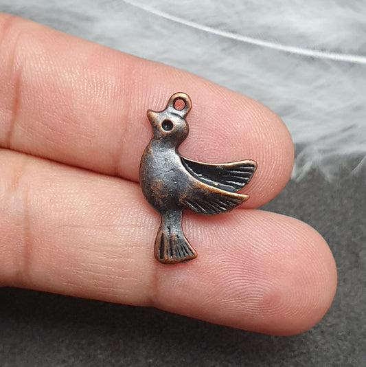 2 Anhänger, Charm, Täubchen, 21mm, antik kupferfarbig