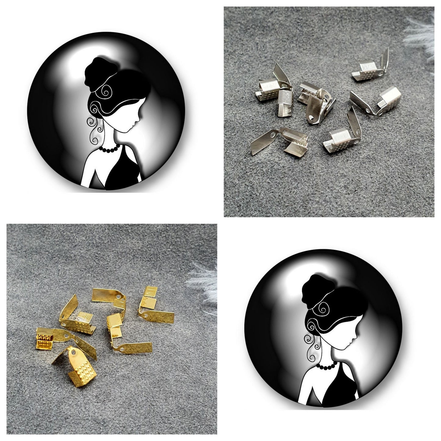 16 Bandklemmen, mit Öse, 5mm, platinfarbig/goldfarbig