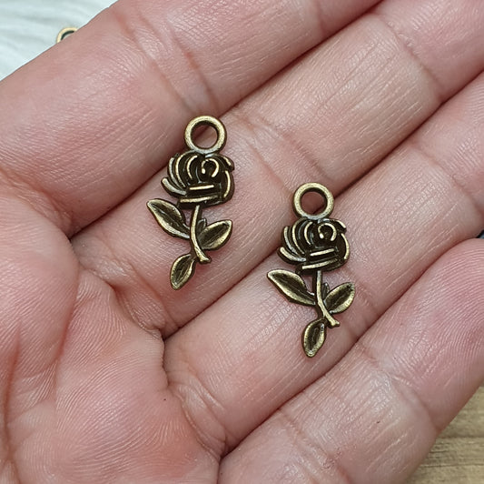 5x Anhänger Charms, Röschen, antik bronzefarbig, 21mm