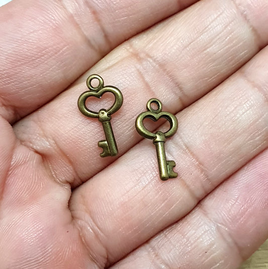 10x Anhänger Schlüssel, antik bronzefarbig, 15mm