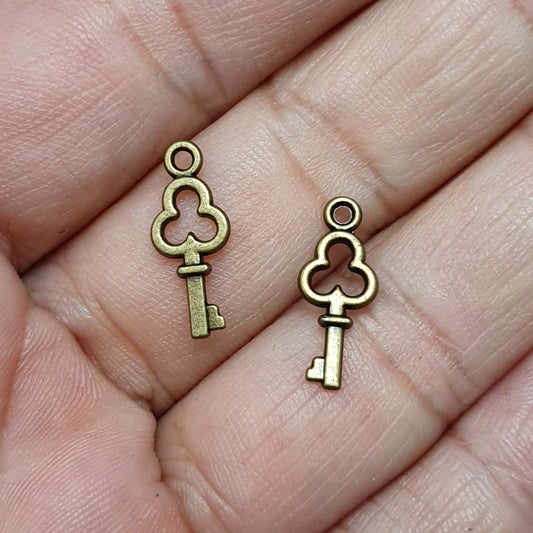 10x Anhänger, Schlüssel, 16mm, antik bronzefarbig