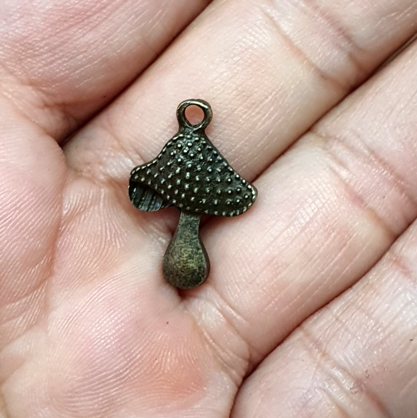 3x Anhänger Pilz, antik bronzefarbig, 21mm