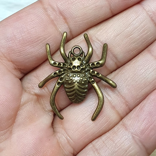 1x Anhänger Spinne, antik bronzefarbig, 29mm