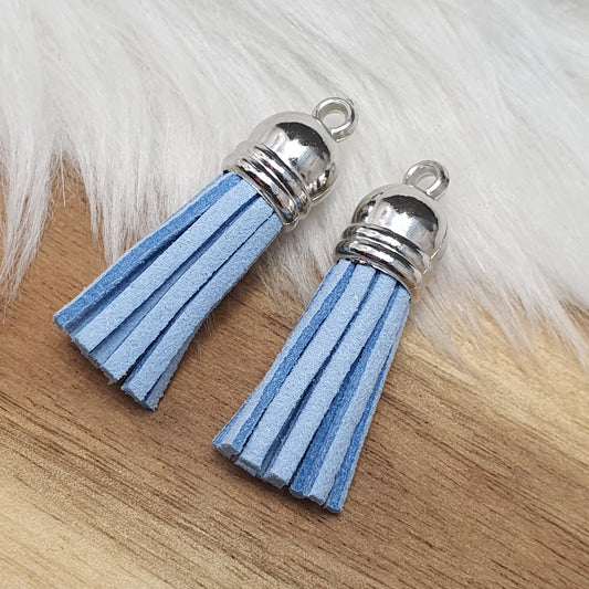 2 Quasten, Anhänger, 37mm, Toddeln, Velourband, silberfarbige Kappe, Farbe wählen