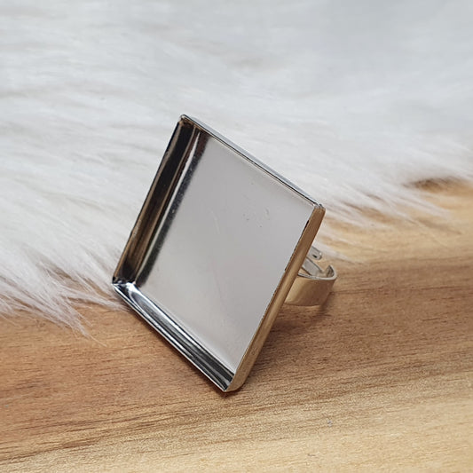 Ring Rohling, Ringschiene, mit eckiger Klebewanne, 25x25mm, platinfarbig, unisize