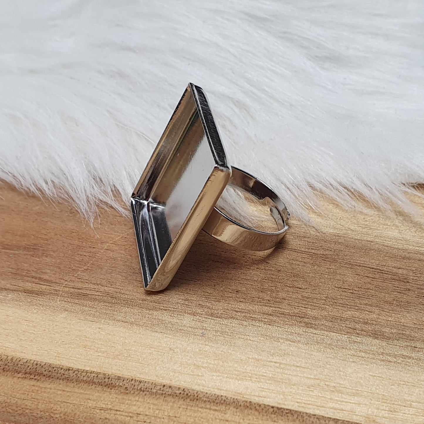Ring Rohling, Ringschiene, mit eckiger Klebewanne, 25x25mm, platinfarbig, unisize