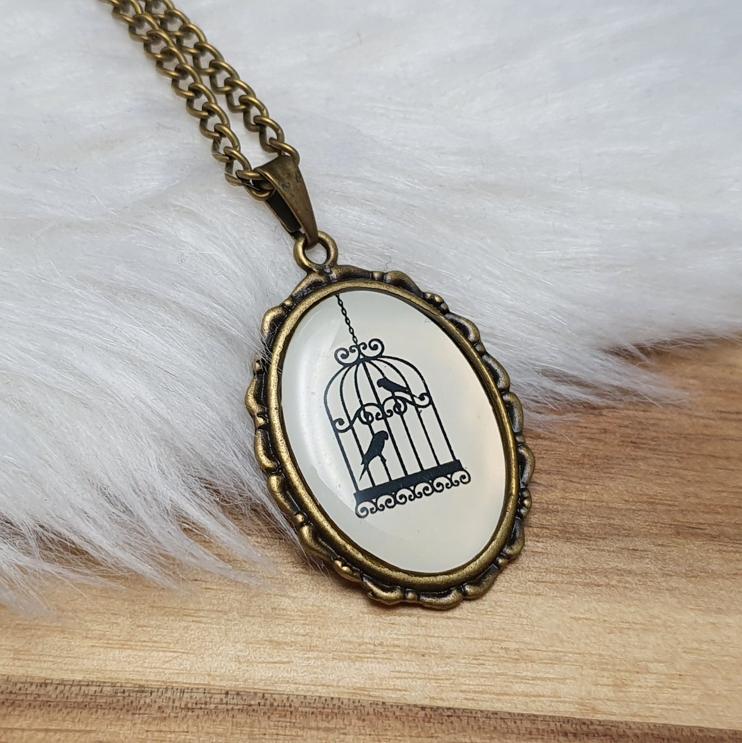 Kette, Shabby, mit Anhänger Bird Cage, Vogelkäfig, antik bronzefarbig
